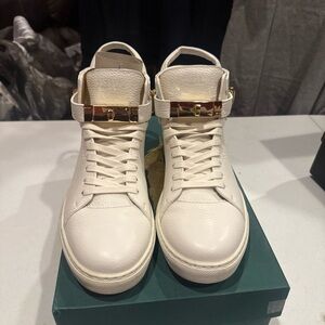 Buscemi Cream High-Top Sneakers with Gold Accents